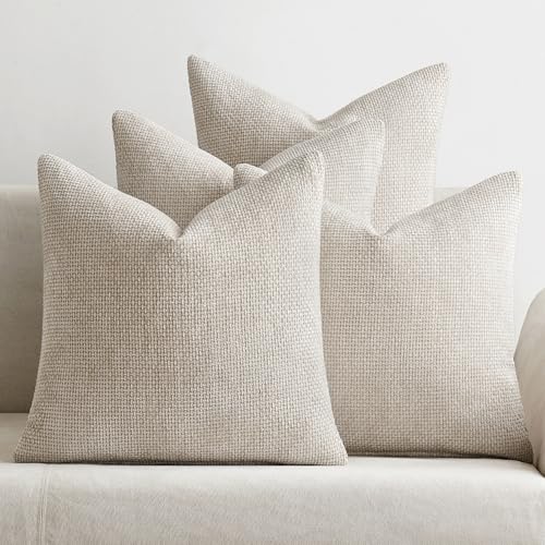 MIULEE Pack of 4 Couch Throw Pillow Covers 18x18 Inch Cream Soft Decorative Chenille Pillow Covers Farmhouse Accent Cushion Covers for Boho Spring Home Decor Sofa Bedroom Living Room - color: Cream, size: 18" x 18" (Pack of 4)