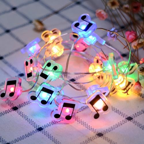 GUOCHENG 6.56ft 20 LED Music Note String Lights, Battery Operated Warm White Music Decorative Fairy Lights, Musical DIY Gift for Music Lover(4Colors) - color: 2m colorful