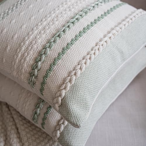 Cethom Boho Throw Pillow Covers 18x18 Inch Set of 2, Sage Green Textured Decorative Couch Pillow Cases for Farmhouse Home Decor, Accent Cushion Cover for Sofa, Bed, Living Room, Bedroom - color: Sage Green, size: 18" x 18" (Pack of 2)