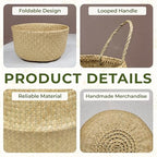 Seagrass Plant Basket Set of 3 with Handles – Handwoven Woven Basket Planter, Indoor Plant Basket & Plant Holder Basket, Natural Fiber Wicker Plant Pot Basket for Boho Farmhouse Home Decor - size: Set of 3 (with handles), style: With handles