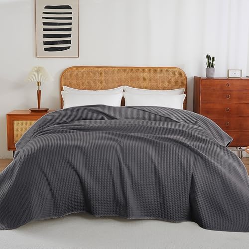 100% Egyptian Cotton Waffle Weave Throw Blanket for Bed Couch Sofa Home Decor, Soft Lightweight Bed & Couch Blanket for All Seasons (Dark Grey - Queen Size - 90 * 90") - color: Dark Grey, size: Queen - 90*90''
