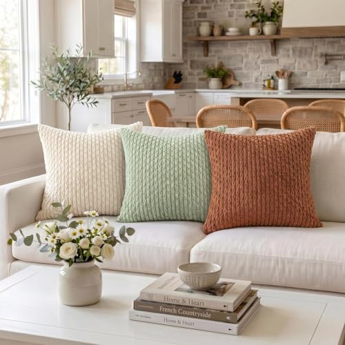 Fancy Homi 2 Packs Rust Decorative Throw Pillow Covers 18x18 Inch for Couch Bed Sofa, Modern Farmhouse Boho Home Decor, Soft Cute Plush Corduroy Cushion Case 45x45 CM - color: Rust, size: 18" x 18" (Pack of 2)