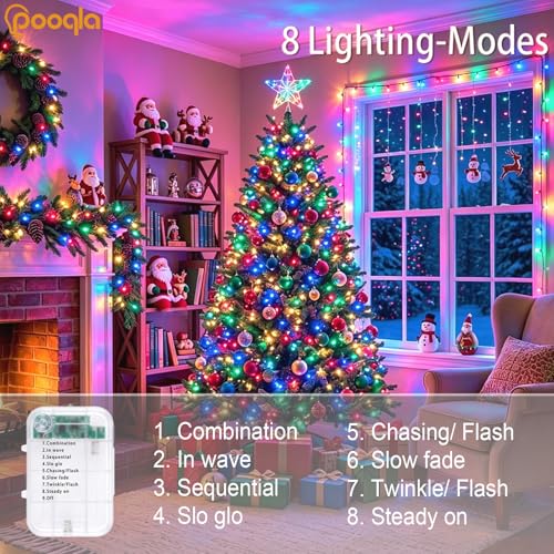 Pooqla 2 Pack String Lights Battery Operated, Total 66.6ft 200 LED Fairy Lights Indoor Outdoor Decorations, 8 Modes Colorful Battery Christmas Lights for Bedroom Classroom Porch Party Yard Decor - color: Colorful, size: 100 LED x2