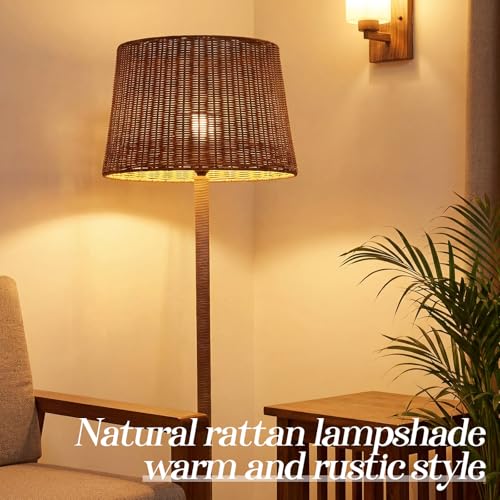 1 Pack Natural Rattan Spider Boho Lamp Shade Handwoven Indonesian Rattan, Large Wicker Woven Lampshade for Table & Floor, Boho Decor (13" Top × 16" Bottom × 11" Slant,Frustum Shape) - size: 13" Top × 16" Bottom × 11" Slant