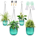 4 Pack Self Watering Hanging Planters with Drainage Holes –Hanging planters for Indoor Plants, Flowers, Succulents – Lightweight, Durable Hanging Baskets Green - color: Emerald Green