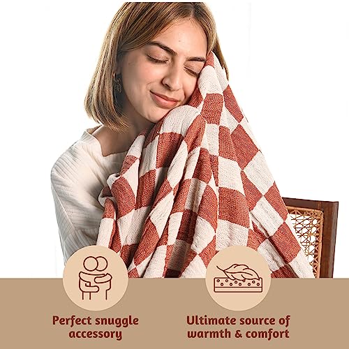 Folkulture Throw Blanket for Couch 50" x 60" | Cotton, Lightweight & Breathable Summer Blanket for Chair, Couch, Bed | Rust Comfort Throw Blankets for Living Room, Summer Must Haves, Graduation Gift - color: Rust