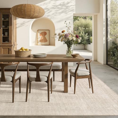Nakagishi 5X8 Area Rugs Living Room: Washable Large Vintage Rug Neutral Non-Slip Soft Stain Resistant Indoor Carpet for Bedroom Nursery Dining Room Office Playroom - Beige - color: Beige, size: 5' x 8' (Rectangular)