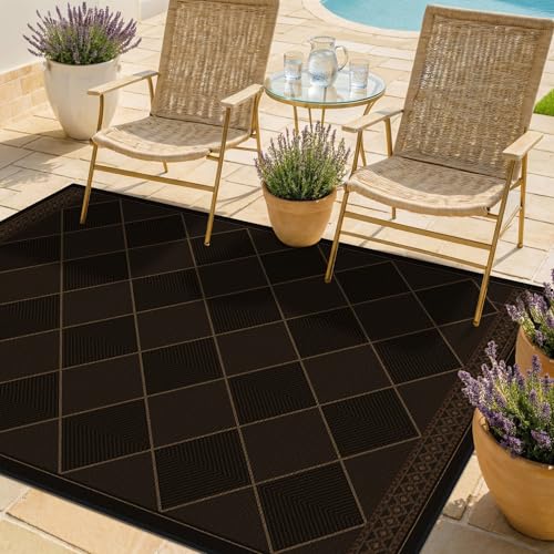 Checkered Easy Jute 3x5 for Porch Rugs Indoor Outdoor Decor, Washable Non Slip Entry Way Front Door Mat Outdoor, Farmhouse Patio Rug, Dark Brown Non Slip Daimond Carpet for Kitchen, Backyard, Laundry - color: Dark Brown, size: 3' x 5' (Rectangular)