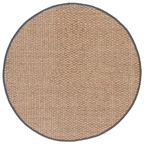 SAFAVIEH Area Rug 6' Round - Natural Fiber Collection - Natural & Dark Grey, Seagrass, Basketweave Pattern with Border (NF114Q) - color: Natural/Dark Grey, size: 6' (Round)