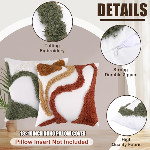 Booson Set of 2 Boho Decorative Throw Pillow Covers 18x18 Inch Tufting Couch Square Mid Century Textured Pillowcases Modern Cushion for Bedroom Sofa Farmhouse Decor