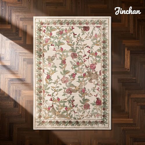 jinchan Eden Floral Area Rug 2x3 Entryway Vintage Washable Indoor Doormat Accent Rug Lightweight Soft Small Non-Slip Low Pile Distressed Red Green Carpet for Entrance Kitchen Bedroom Bathroom - color: Eden Red/Green, size: 2' x 3' (Rectangular)