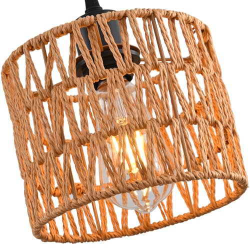 Woven Pendant Light Boho Chandelier, Rattan Pendant Lights Kitchen Island, Farmhouse Pendant Lighting with Hand Woven Wicker Shade, Boho Chandelier Light Fixtures Ceiling Hanging Light - color: 3 Pack Brown