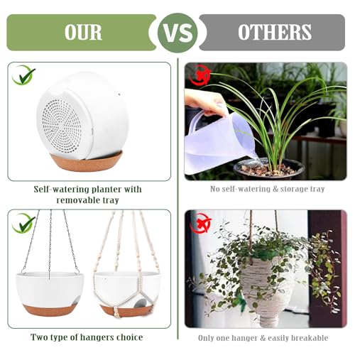 Hanging Planters for Outdoor Indoor Plants, 2 Pack 12 Inch Hanging Basket Plants Outdoor, Self Watering Hanging Planter with Plant Hanger for Garden Home Decoration (White) - color: White, size: 12 Inch