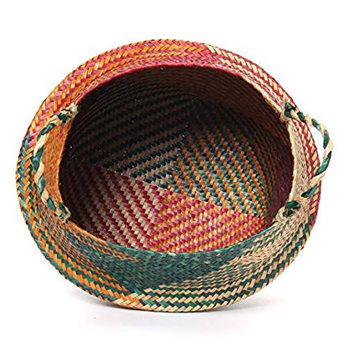 Natural Seagrass Basket - BESTCHANCEUS Seagrass Belly Basket with Handles Handmade Foldable Tote for Storage,Laundry, Picnic, Plant Pot Cover, and Beach Bag Colorful 29x26CM - size: 29x26CM