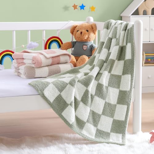 WRENSONGE Checkered Throw Blanket, Sage GreenSoft Cozy Fluffy Warm Hand Made Throw Blankets for Couch, Sofa, Chair, Bed, Camping, Picnic, Travel Lightweight Bed Blanket - 30"*40" - color: Aloe Sage, size: Small(30''x40'')