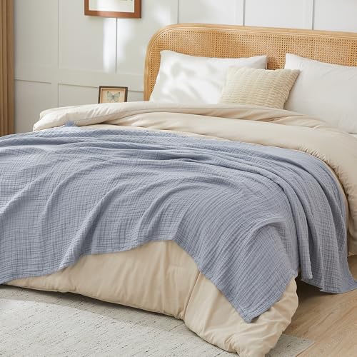 EMME Cotton Muslin Throw Blanket Couch Breathable Gauze Blanket Soft Lightweight Blankets Adults (Dusty Blue, 50"x60") - color: 11 - Dusty Blue, size: Throw (50" x 60")