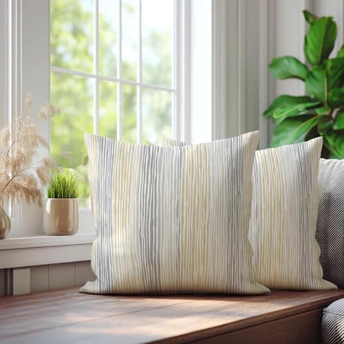 Stripe Throw Pillow Covers 18x18 Set of 2 | Beige Gray Decorative Cushion Covers | Neutral Farmhouse Pillow Cases for Couch Sofa Bed Living Room - color: Handdrawn Stripe