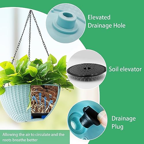 RooTrimmer Hanging Planters for Outdoor Plants 8/10 Inch, 4 Packs Hanging Flower Pot Indoor with Drainage Holes, Self-Watering Hanging Basket Perfect for Home, Office and Garden (Sky Blue) - color: Sky Blue, size: 2p*8"+2p*10"