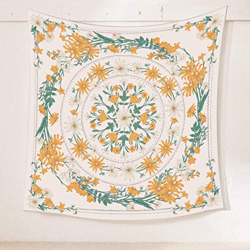Simpkeely Mandala Floral Medallion Tapestry, Sketched Flower Plant Boho Wall Hanging, Bohemian Tapestries for Bedroom Living Room Dorm Home Décor 59.1 x 80 Inches (Yellow) - color: Yellow, size: 80"L x 59.1"W