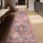 Lahome Reine Boho 2'8"x10' Washable Hallway Kitchen Runner Rugs with Rubber Backing, Bohemian Non-Slip Soft Kitchen Runners, Non-Shedding Stair Carpet Runner for Hall Bathroom, Fuchsia/Multi - color: Fuchsia/Multi, size: 2'8" x 10' (Runner)