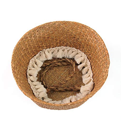 Boho Woven Seagrass Belly Basket for Storage Plant Basket or Toy Basket Living Bathroom (Large, Beige) - color: Beige, size: Large