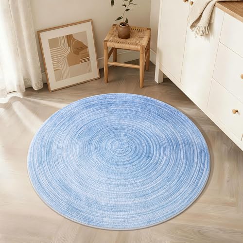 Asrug Imitation Jute Low Pile Round Rug Area Rug Washable Non-Slip Circle Rug Soft Plush Touch Circle Rugs Round for Kitchen Bathroom Living Bedroom Nursery, Carpet 3ft /36 inch/91 cm Blue - color: Blue, size: 3ft