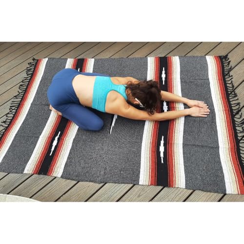 Open Road Goods Mexican Diamond Blanket - XL Heavyweight Yoga Blanket – Handmade in Mexico - Thick Boho Serape Saltillo Style Throw for Beach, Picnic, Home, Camping and More! (Charcoal Retro) - color: Charcoal Retro