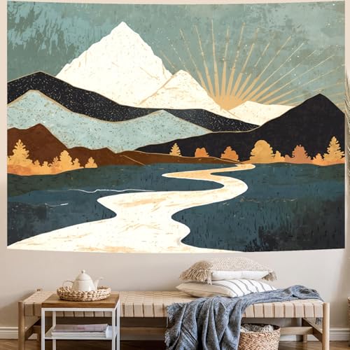Delur Boho Mountain Tapestry Sunset Nature Forest Tree Landscape Wall Hanging Tapestry Sunrise Abstract Psychedelic Headboard for Bedroom Living Room Home Decor (59.1" x 78.7") - color: Boho Mountain, size: 59.1"L x 78.7"W