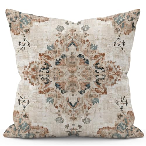 YOU FOUND ME Boho Throw Pillow Covers 18x18 Inch, Vintage Bohemian Carpet Print Pillowcase, Soft Decorative Cushion Cover for Couch Sofa Bedroom Living Room Decor (Beige) - color: Beige