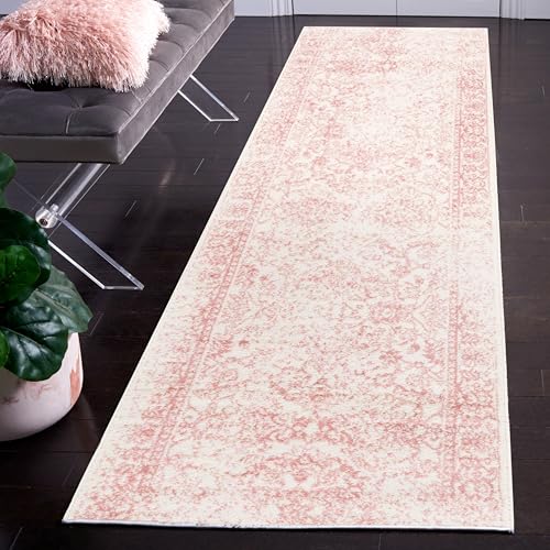 SAFAVIEH Adirondack Collection Runner Rug - 2' x 6', Ivory & Rose, Distressed Vintage Floral Design, Non-Shedding & Easy to Clean, Ideal for Hallway, Foyer, Entryway, Bedroom (ADR109H) - color: Ivory/Rose, size: 2' x 6' (Runner)