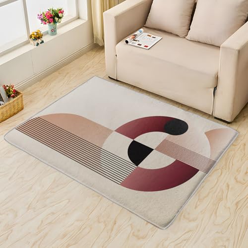 Area Rug 3x4, Boho Rug, Modern Minimalist Carpet, Washable Geometric Contemporary Rugs for Living Room, Bedroom, Dining Room, Office, Non-Slip, Pet-Friendly, 3 x 4 ft - color: Beige and Burgundy, size: 3 x 4 ft