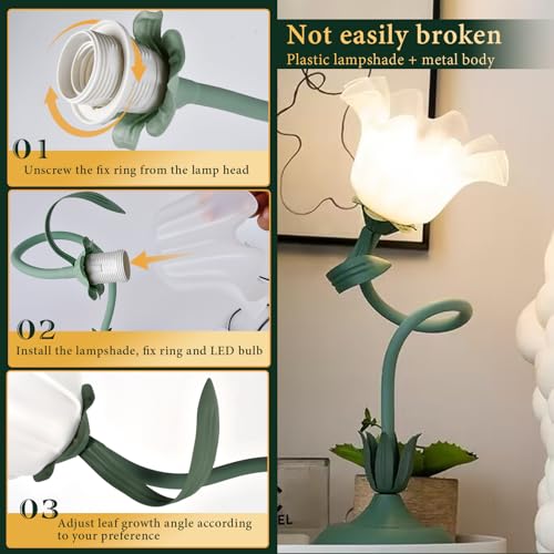 FVTLED Cute Flower Table Lamp, Bedside Vintage Flower Lamp with LED Bulb, 3 Colors Temperature Flower Lamp for Bedroom Living Room Bedside Desk Reading Lighting Table Lamps Home Decoration（Green） - color: Multicolor