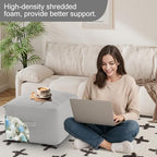 MeMoreCool Square Stuffed Pouf Ottoman Foot Rest, Floor Pouf Foot Stool with Foam Chunk Filling, Soft Stuffed Ottoman Footrest for Living Room, Light Grey - color: Striped Light Grey