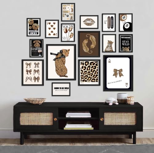 ANERZA 16 PCS Stockholm Style Room Decor, Cheetah Print Leopard Gallery Wall Art Prints Set for Bedroom, Preppy Posters for Living Room Aesthetic, Trendy Collage Kit Pictures, Funky Dorm Home Decor - color: Brown, size: 11"x14" Unframed