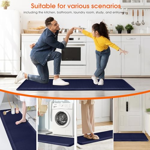 4/5 Inch Extra Thick Kitchen Mats for Floor,Non Slip Anti Fatigue Kitchen Rugs,Waterproof Stain Resistant Sink Mat,Cushioned Standing and Comfort Mats for Office (17"x60" Blue) - color: Blue, size: 60"L x 17"W x 0.8"Th