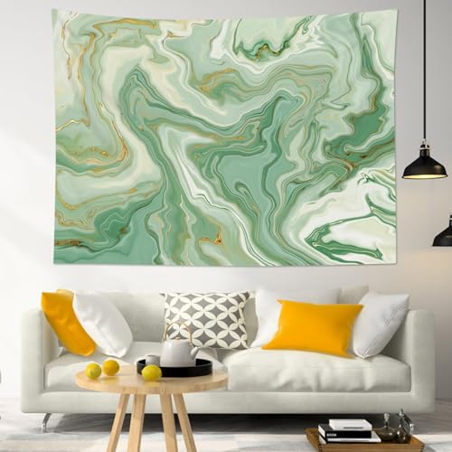 SCECALA Sage Green Marble Tapestry Abstract Green Gold White Swirl Marble Texture Wall Tapestry Modern Watercolor Wall Hanging for Bedroom Living Room Teen Dorm Party Home Decor 59x51 Inch - color: Sage Green, size: 51"L x 59"W