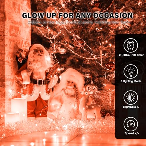 Fairy Lights 66ft 200 LED USB Twinkle String Lights Plug in Silver Wire Lights with Remote and Timer 8 Modes Outdoor Waterproof Starry Lights DIY Party Wedding Christmas Decoration（Orange） - color: Orange
