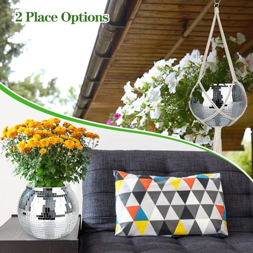 Disco Ball Planter, 1pcs 10” Silver Disco Ball Planter, Disco Ball Plant Hanger with Hanging Rope, Hanging Chain, Hook, Circle and Extra Mirror Pieces - color: 1×10" Silver