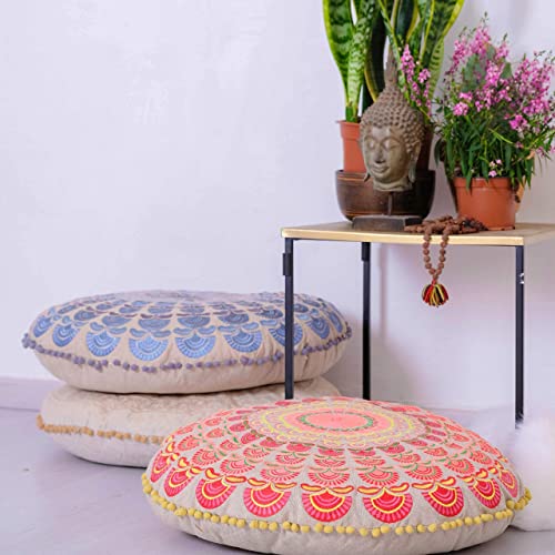 Mandala Life ART Bohemian Floor Cushion Cover –Luxury, Artisan Room Décor Pouf Case for Meditation, Yoga, and Boho Chic Seating Area Floor Pillow – Accent Your Living Room, Bedroom, More - color: Red Peacock, style: Pillow Cover