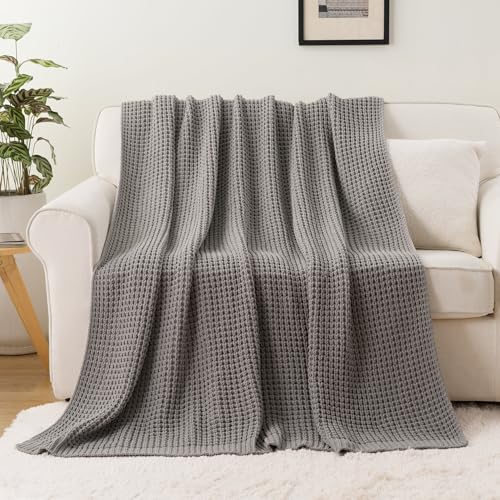 Bunnikins & Clover Grey Throw Blanket for Couch Bed Sofa, Waffle Knit Grey Blanket for Women Mothers Birthday Gifts, 60"x80" - color: Grey, size: 60"x80"
