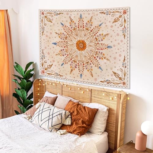 Fowocu Boho Floral Mandala Tapestry for Bedroom Aesthetic Watercolor Bohemian Flower Wall Tapestry Brown Beige Hippie Indian Small Tapestries Wall Hanging for Living Room Dorm Decor 40 x 30 Inch - color: Brown Yellow, size: 40"L x 30"W