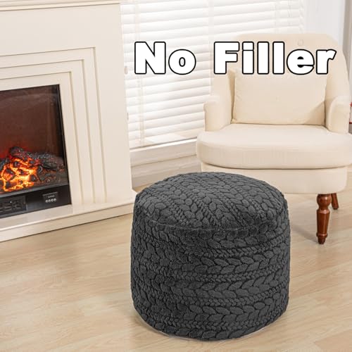 Poofieotto Unstuffed Ottoman Pouf Cover – Round Faux Fur Footstool Plush Floor Pouf (No Filler Included) Perfect for Living Room, Bedroom, or Office Lounge (Gray, 20x20x15 in) - color: Grey, size: 20"D x 20"W x 15"H