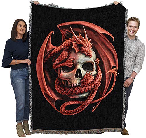 Pure Country Weavers Skull Embrace Dragon Woven Blanket by Anne Stokes - Fantasy Gift Cotton Tapestry Throw - Made in The USA - 72" x 54" - color: Skull, size: 72" x 54"