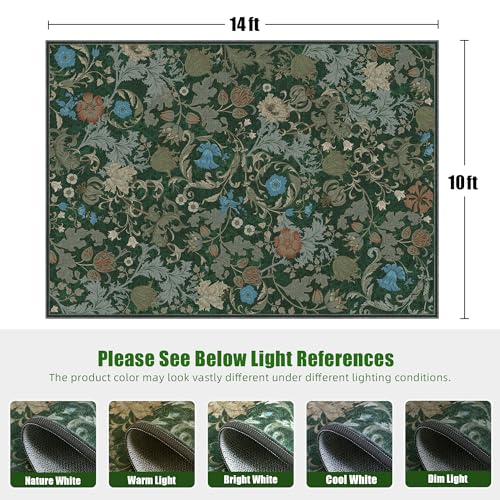 Forest Green Washable Floral Area Rug 10x14 for Living Room, Vintage Farmhouse Botanical Rug, Non Slip Low Pile Floor Decor Oversized Rug, Soft Extra Large Decorative Carpet for Bedroom Dining Room - color: Green, size: 10'x14'