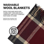 Cozy Wool Blanket, 100% New Zealand Wool, Tartan Design, Red & Blue, 67 x 79 in, Queen Size - color: Red and Blue