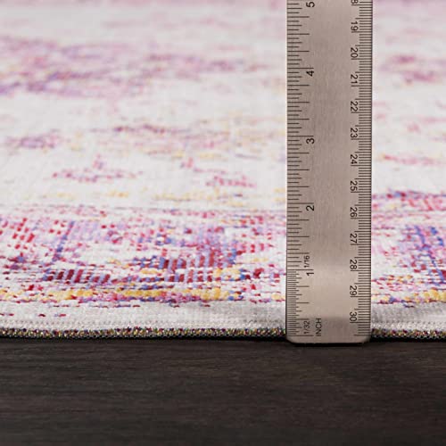Hauteloom Laureldale Oriental Living Room, Bedroom, Girl Room Area Rug - Bohemian, Boho Medallion - Vintage Distressed - Low Pile Carpet - Pink, Purple, Grey, Yellow - 7'10" x 10'3" - color: Red, Light Gray, Lavender / Laureldale, size: 7'10" x 10'6" (Rec