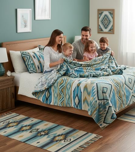Aipon Boho Aztec Throw Blanket 60"x 80", Western Indian Native American Blanket Southwestern Decor, Teal Soft Cozy Lightweight Throws Blankets Gifts for Women Men Couch Bed Sofa Chair - color: Teal, size: 60.00'' × 80.00''