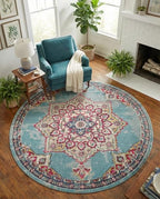 Rugs.com Fleur Collection Rug – 8' Round Light Blue Medium-Pile Rug Perfect for Kitchens, Dining Rooms - color: Light Blue 11, size: 8' (Round)