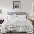 Chezmoi Collection 4-Piece Clip Jacquard Cotton Comforter Set King, Boho Chic Tufted Pompom Striped Bedding with Linen Blended Textured Pillow Cushion, Gray/White - color: Maru Gray White, size: King