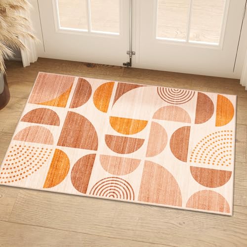 MUJOO Boho Small Rug Washable,2x3 Area Rugs for Entryway Bathroom Entry Entrance Bedroom Kitchen,Front Door Mat Soft Throw Carpet Non Slip Indoor Modern Abstract Bohemian Orange - color: Orage and Beige, size: 2' x 3' (Rectangular)